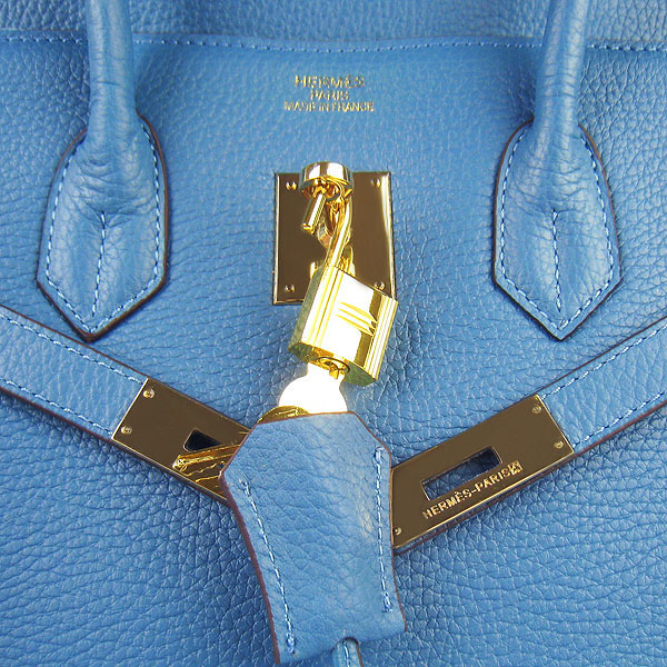 High Quality Fake Hermes Birkin 35CM Togo Leather Bag Middle Blue 6089